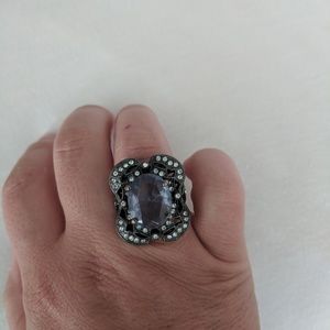 Purple rectangular stone statement ring